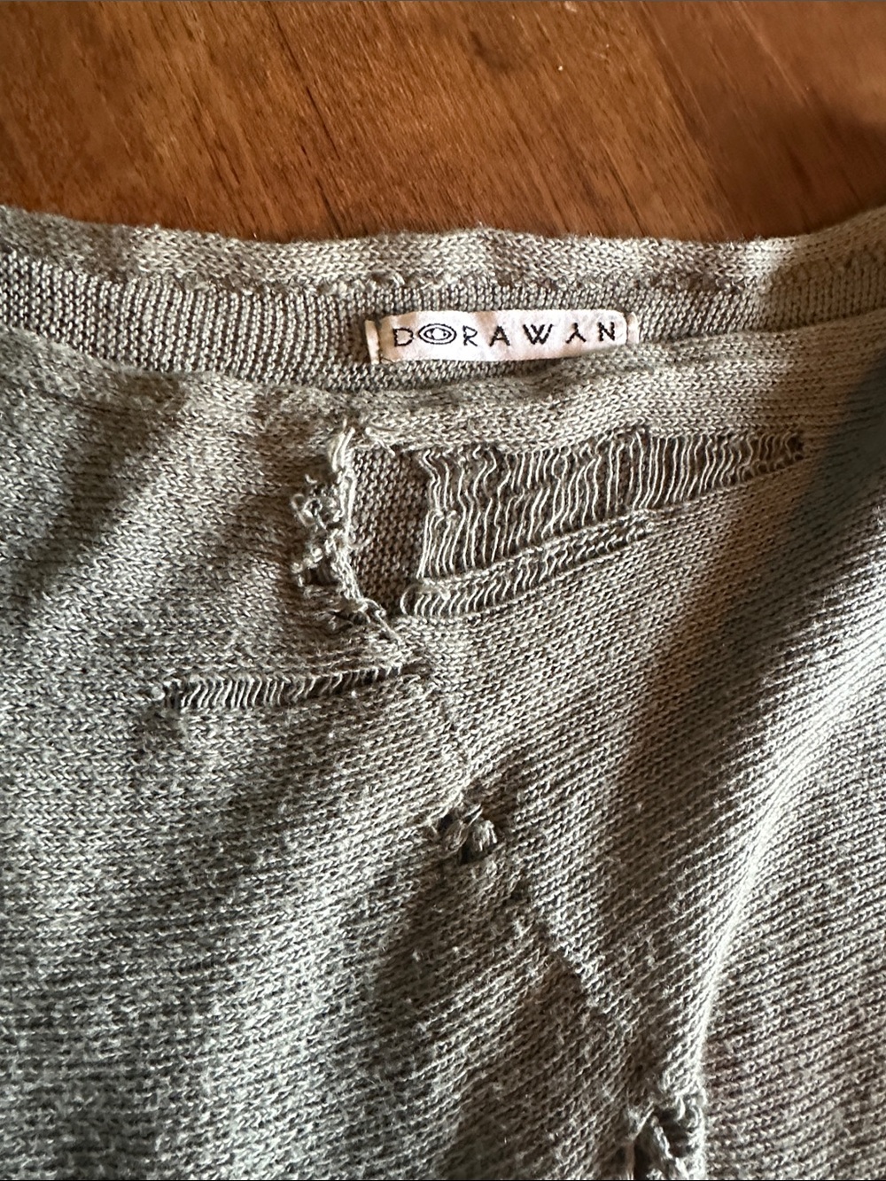 DORAWYN Sage-Olive Distressed Knit Tunic Sweater